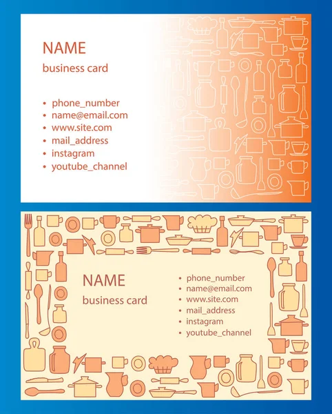 Hintergründe Mit Geschirr Vektor Gelbe Und Orangefarbene Visitenkarten — Stockvektor