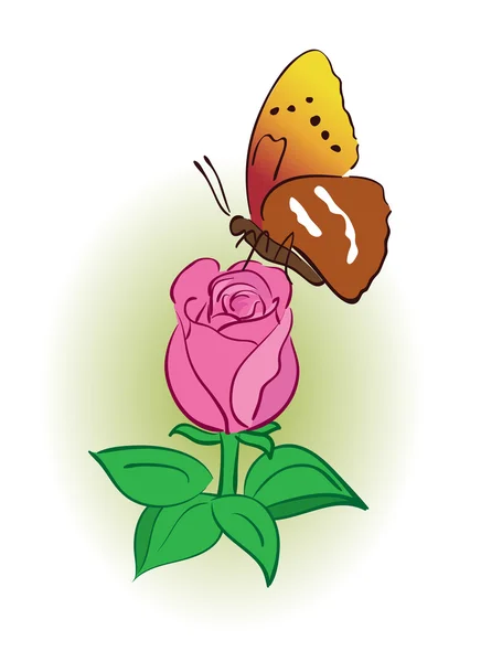 Gül ile parlak kelebek - vektör — Stok Vektör