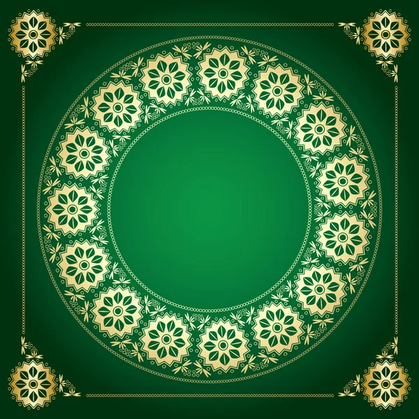 Зеленый фон с золотой цветочной рамкой - вектор — стоковый вектор