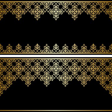 altın antika süsleme ile siyah vektör kartı