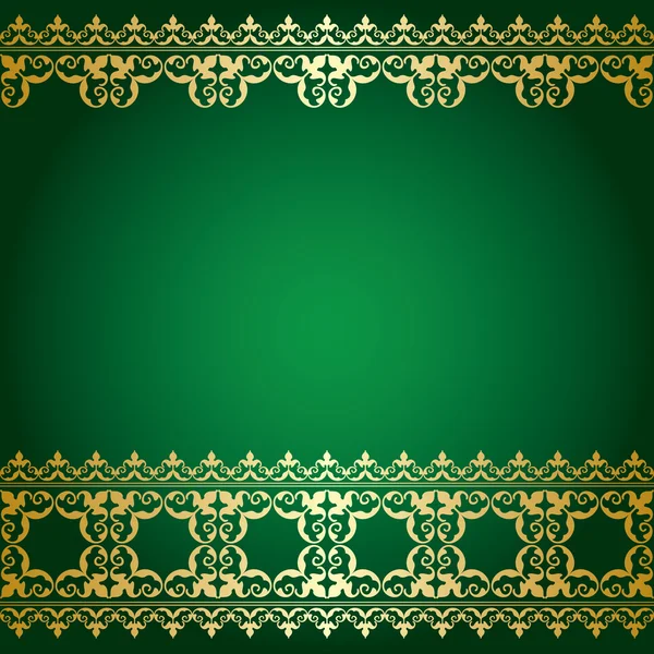 Зеленый и золотой фон с винтажной границей - вектор — стоковый вектор