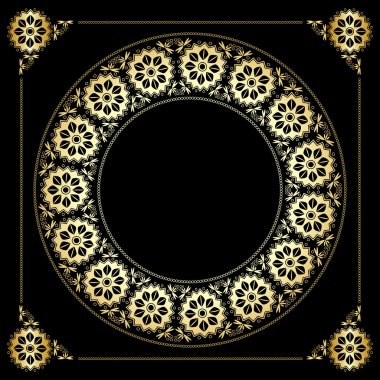 siyah arka plan ile altın çerçeve çiçek - vektör