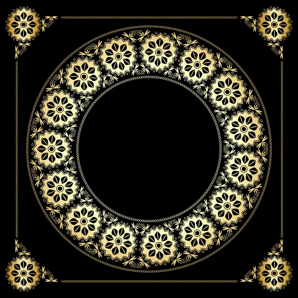 Siyah arka plan ile altın çerçeve çiçek - vektör — Stok Vektör