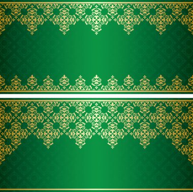 altın antika süsleme ile yeşil vektör kartı