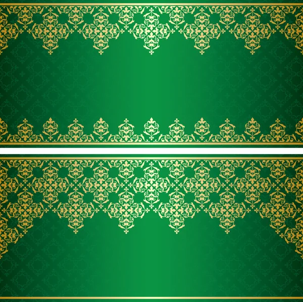 Tarjeta vectorial verde con ornamento vintage de oro — Vector de stock