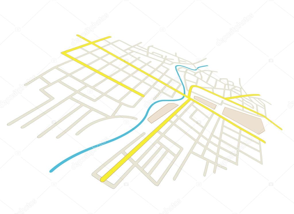 streets on the city plan - vector in perspective