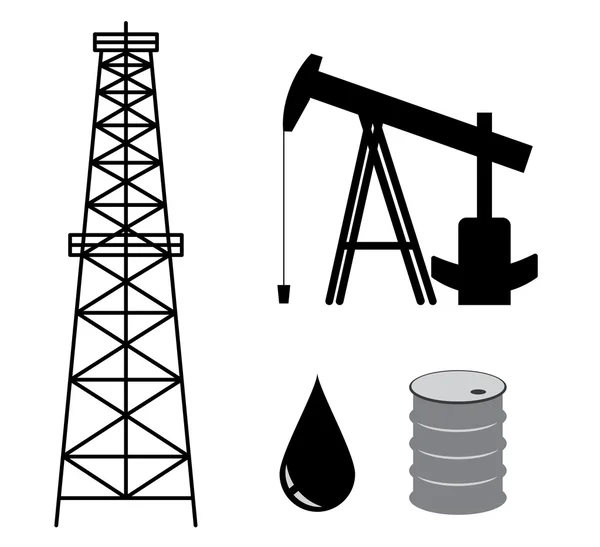 Petrol derrick pompa ve varil - vektör kümesi ile