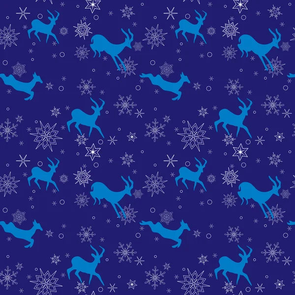 Azul oscuro patrón de Navidad sin costuras con cabras azules - vector — Vector de stock