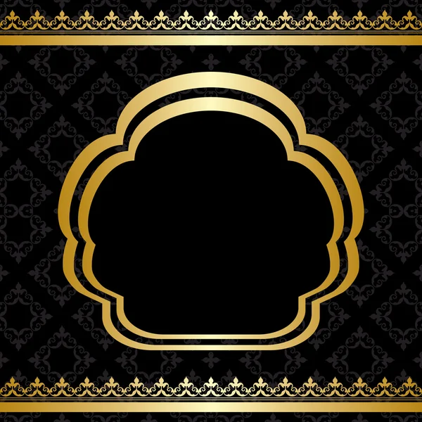 Goldenes Ornament auf schwarzem Hintergrund mit Mittelrahmen - Vektor — Stockvektor