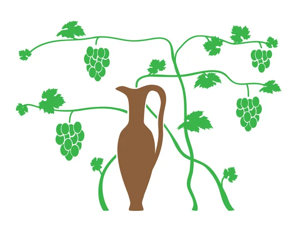 Зелений виноград і коричневий глечик - вектор — стоковий вектор