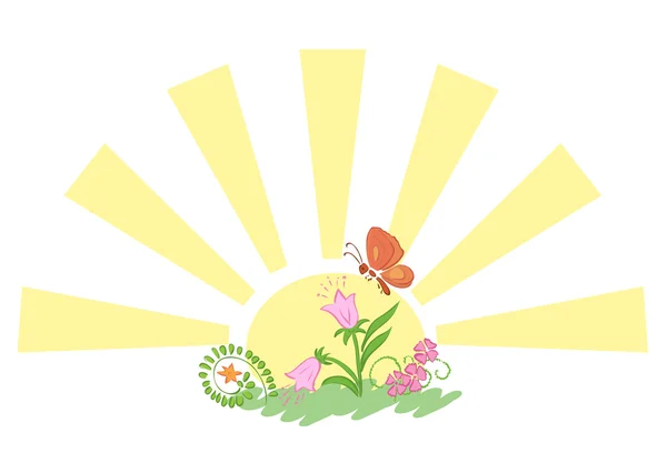 Solen med blommor och butterfly - vektor illustration — Stock vektor