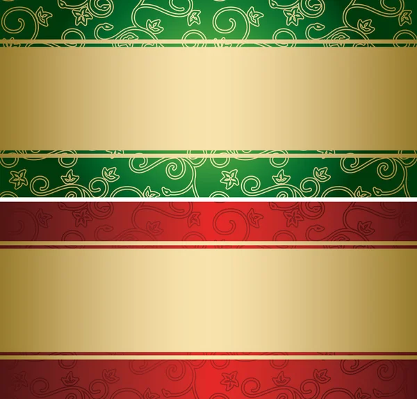 Red and green backgrounds with golden decor - vector cards — Stock Vector