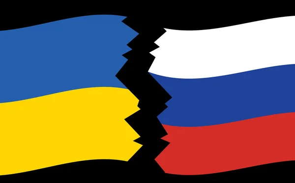 Bandeiras da Ucrânia e da Rússia - crack - vetor —  Vetores de Stock