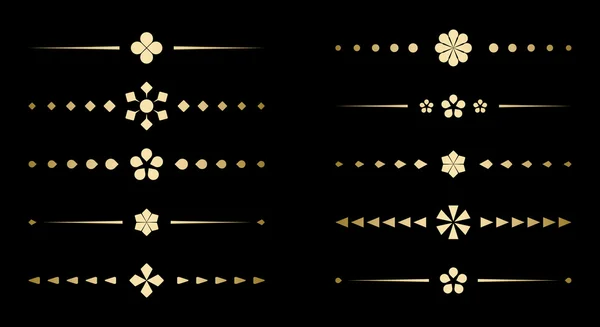 Golden geometric dividers on black background - vector — Stock Vector