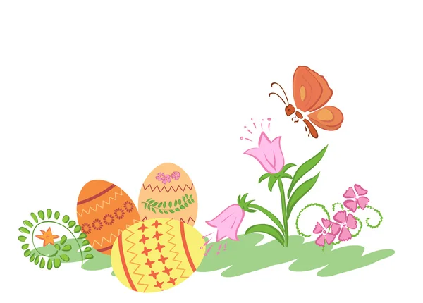 Ostereier mit Blumen und Schmetterling - Vektor — Stockvektor