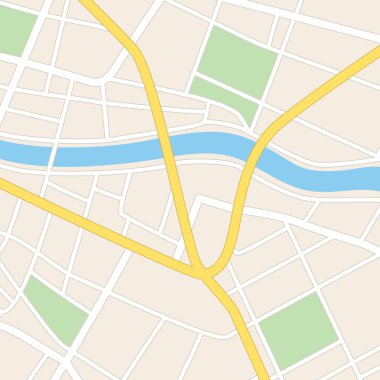 nehir - cadde ve park ile kare vektör harita