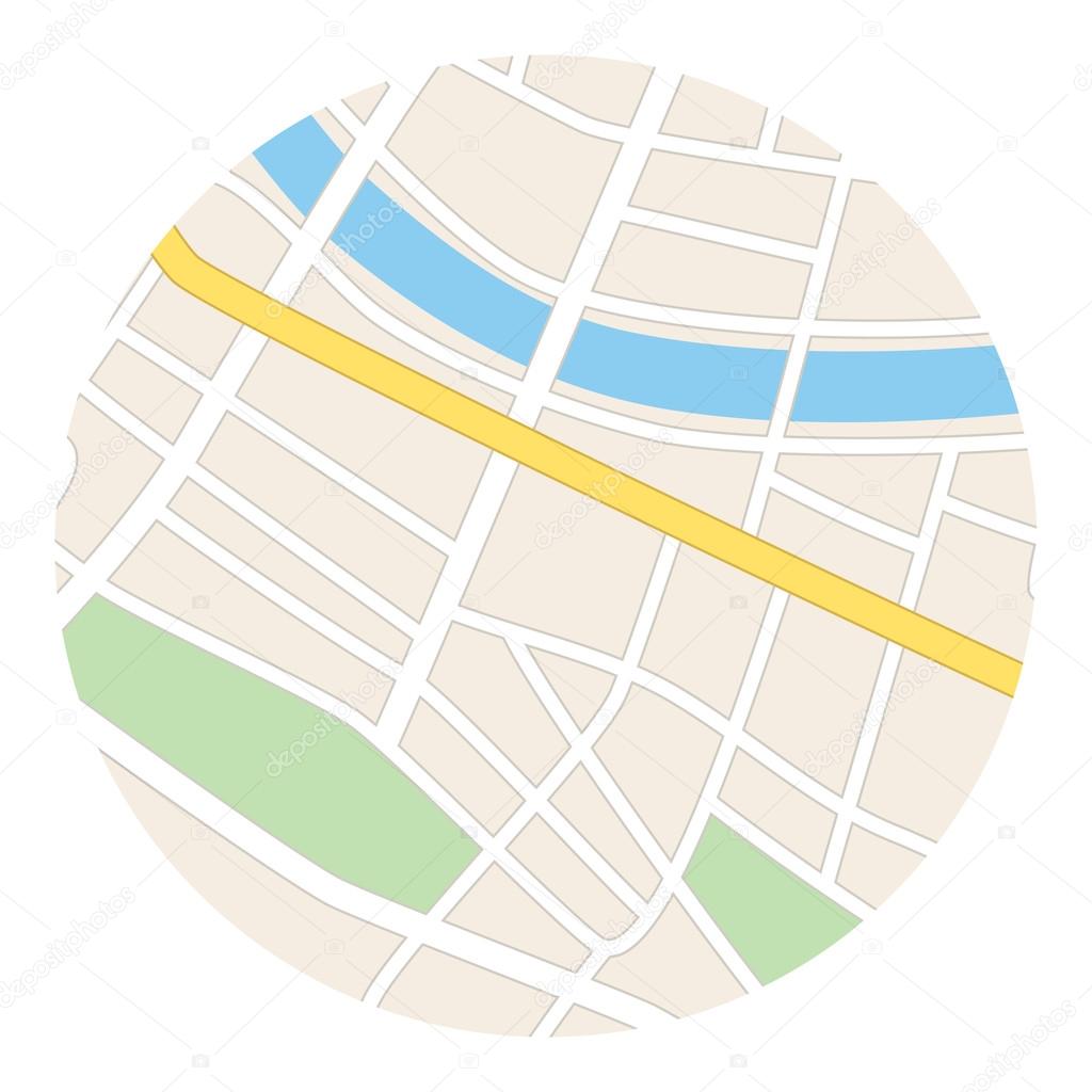 round vector map with river - streets and parks