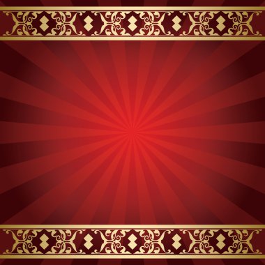 parlak kırmızı arka plan ile Merkezi - ışınlarından vektör