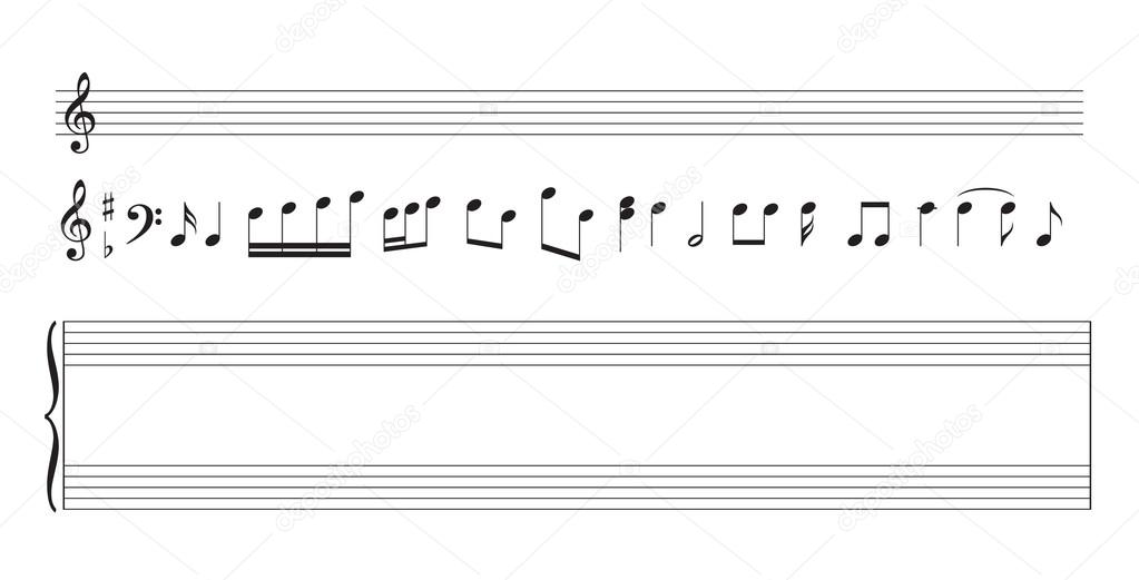 set of music notes and  staff - vector