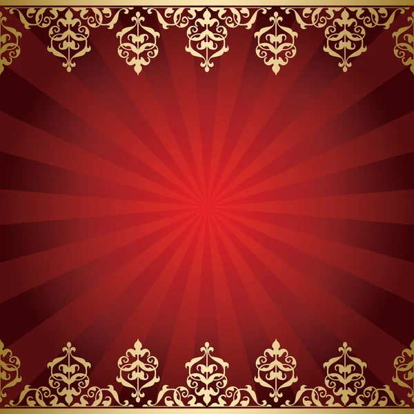 Красный фон с золотыми винтажными границами - вектор — стоковый вектор