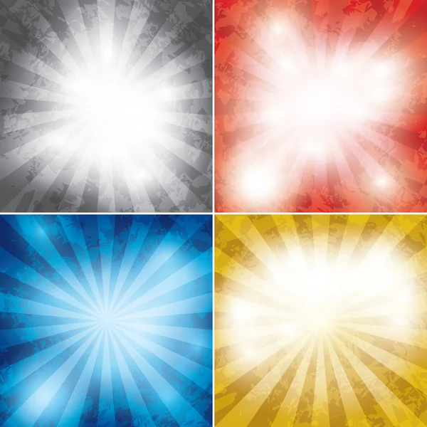 Set of color grunge background with rays - vector — Stock Vector