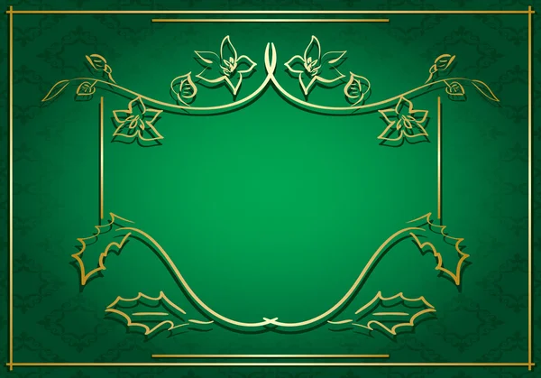 Tarjeta verde con marco de oro floral - vector — Archivo Imágenes Vectoriales