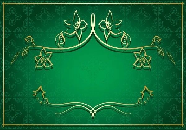Зеленый фон с золотой рамкой в центре - вектор — стоковый вектор