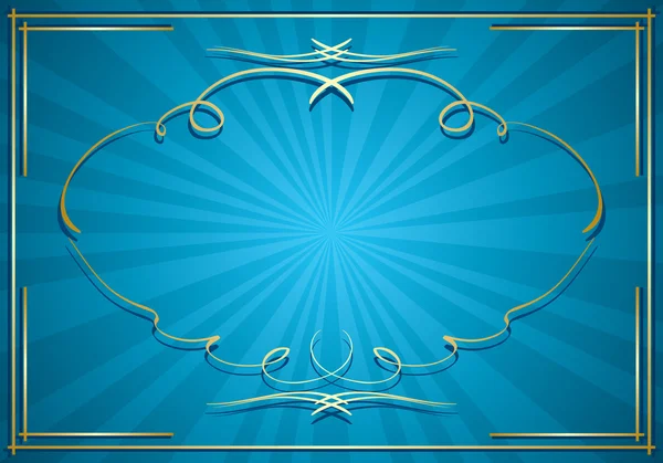 Blue background with rays and gold frame - vector — Stock Vector