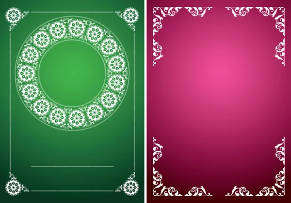 Vector green and red vintage backgrounds with white frames — Stock Vector
