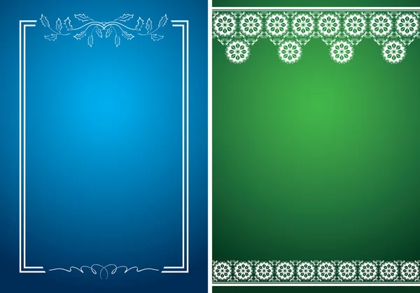 Blue and green cards with white floral frames - vector — Stock Vector