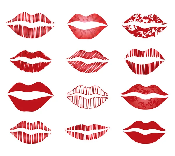 Verzameling van vector rode lippen — Stockvector