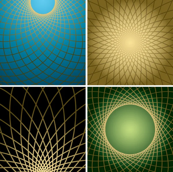 Fonds sombres avec des grilles courbes dorées - ensemble vectoriel — Image vectorielle