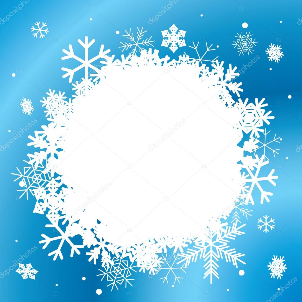 blue winter background with white snowflakes - vector