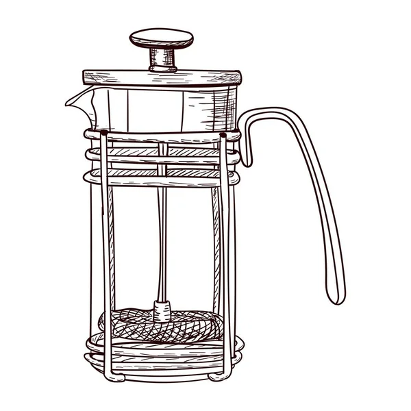 Glaskaffeemaschine Zum Kaffeekochen Konturzeichnung Braun Isoliert Auf Weißem Hintergrund Aktienvektorillustration — Stockvektor