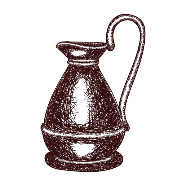 Pot Cuivre Vintage Illustration Contour Croquis Couleur Marron Isolé Sur — Image vectorielle