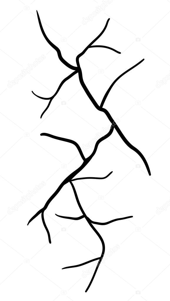 Kintsugi black outline isolated on white background, stock illustration for design and decor, sticker, banner, poster, template, cracks, abstraction