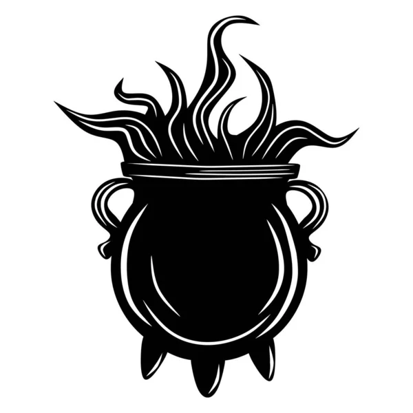Chaudron Avec Potion Noire Dessin Animé Isolé Sur Fond Blanc — Image vectorielle