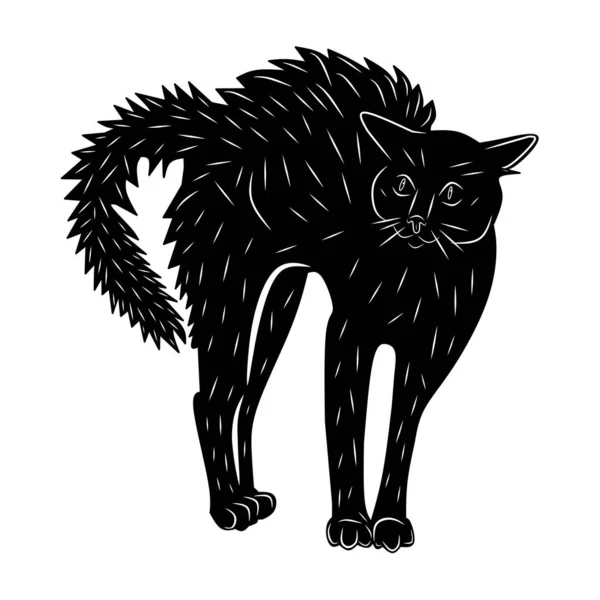 Desenhos animados doodle desenho de gato preto. silhueta de gatinho simples  e fofo, ilustração vetorial de halloween.