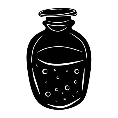 Sihirli iksir, beyaz arka planda izole çizgi film, tasarım ve dekor için vektör illüstrasyonu, Cadılar Bayramı, çıkartma, şablon