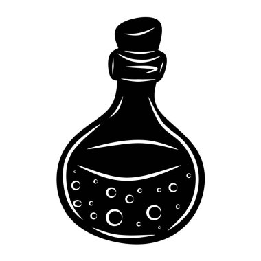 Sihirli iksir, beyaz arka planda izole çizgi film, tasarım ve dekor için vektör illüstrasyonu, Cadılar Bayramı, çıkartma, şablon