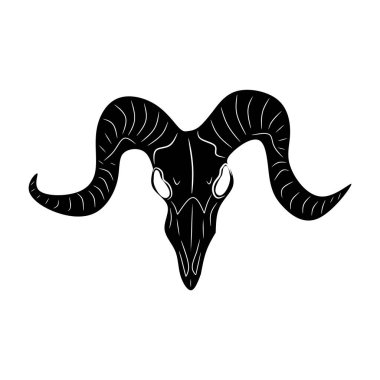 İskelet keçi siyahı, beyaz arkaplanda karikatür, tasarım ve dekorasyon için vektör çizimi, Cadılar Bayramı, çıkartma, şablon