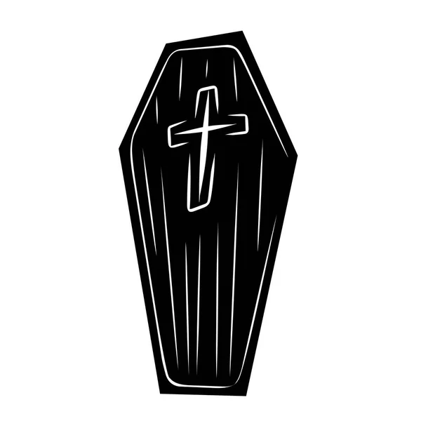 Wooden Coffin Black Cartoon Isolated White Background Vector Illustration Design — Stock Vector