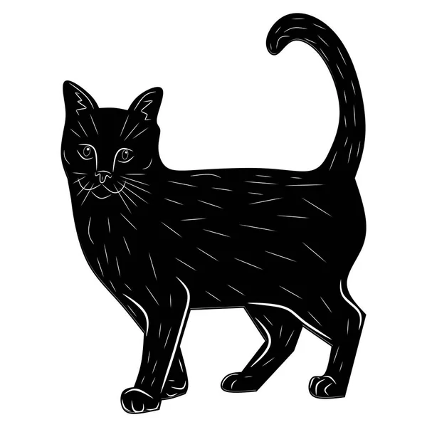 Gato Negro Dibujos Animados Aislados Sobre Fondo Blanco Ilustración Vectorial — Vector de stock