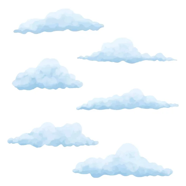 Nubes Establecen Ilustración Vectorial Realismo Aislado Sobre Fondo Blanco Color — Vector de stock