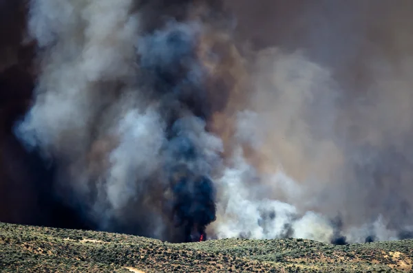 Denso fumo nero passando dal Wildfire infuriano — Foto Stock