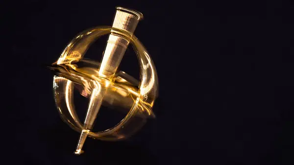 Abstract Metallic Image Caused Spinning Golden Gyroscope — Stock Photo, Image
