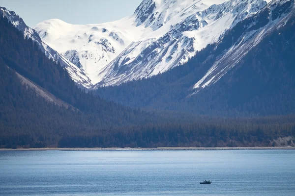 Barco pequeño dentro de la gran naturaleza de Alaska — Foto de Stock