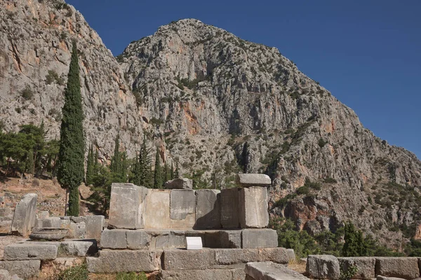 Ruinas Delfos Antiguo Santuario Que Enriqueció Como Sede Oráculo Que — Foto de Stock