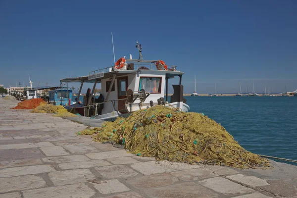 Zante Grecia Ottobre 2017 Barche Reti Pesca Pronte Preparate Sull — Foto Stock