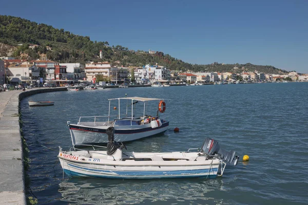 Zante Grecia Ottobre 2017 Barche Ormeggiate Lungo Porto Sull Isola — Foto Stock